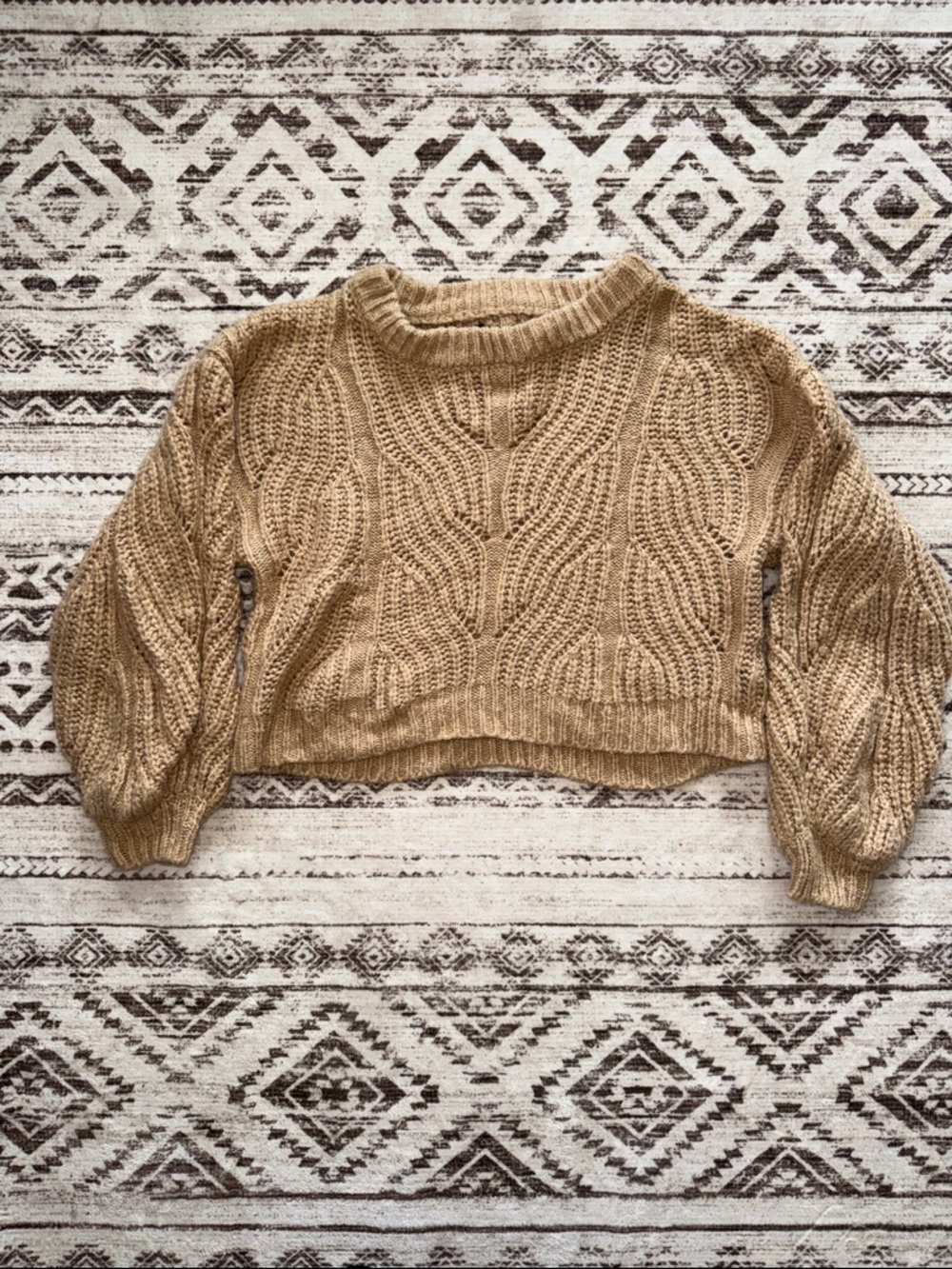 Forever 21 Cropped Cable Knit Sweater - Tan